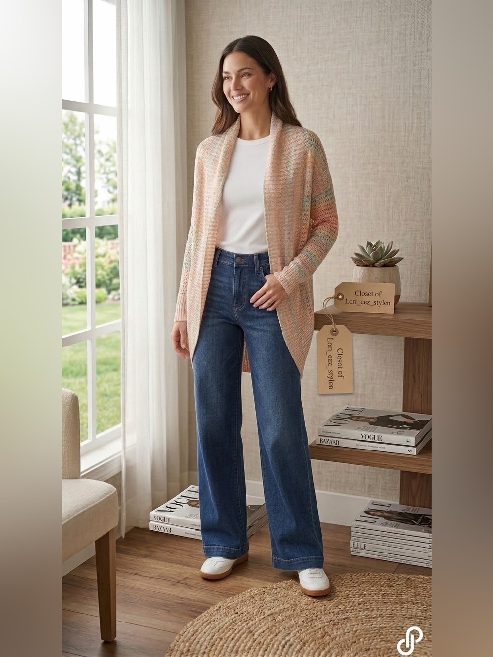 Ada Peach and Pastel Multi-Striped Open-Front Cardigan